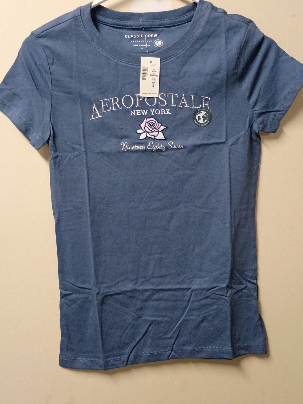 Aeropostale Slate Blue Embroidered Rose Logo Tee
